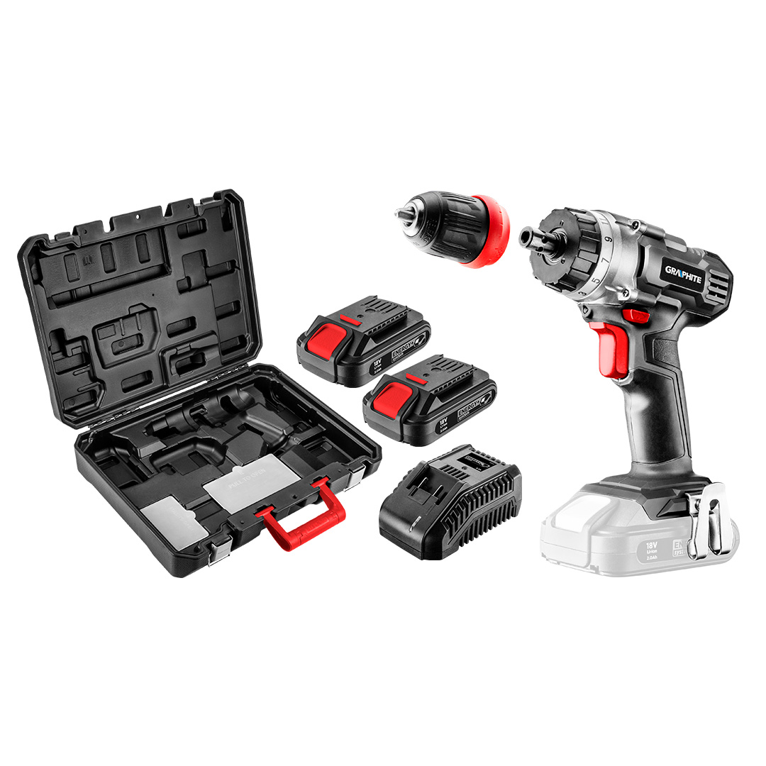 Дриль акумуляторний GRAPHITE Energy+ 18 В, 2 акб 2 Ач, +зарядний (58G022-SET2)